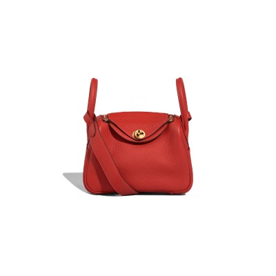 HERMES LINDY MINI 19 BAG CLEMENCE GOLD HARDWARE (19*12*9.5cm)